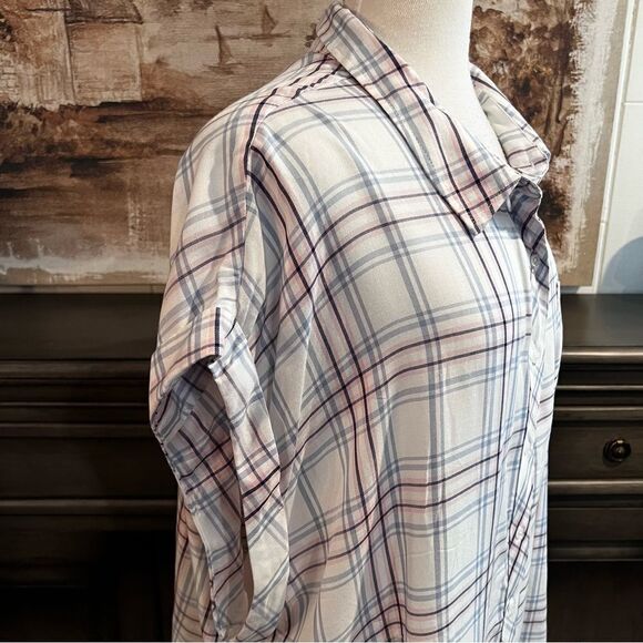 Plus Size Como Vintage White Blue Pink Blouse  Plaid size 3X - Picture 2 of 9